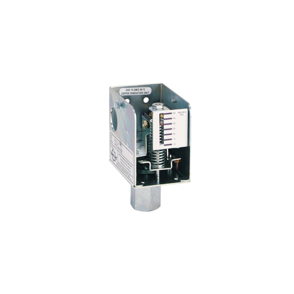 Low cost diaphragm pressure switch, adj. range 10-150 psig (.69-10.3 bar), deadband 5 psig (0.35 bar).